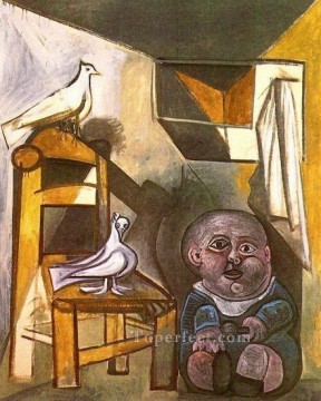 Pablo Picasso Painting - El niño con las palomas 1943 Cubismo Pablo Picasso
